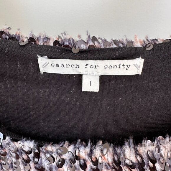 Search for Sanity Faux Fur Sequin Shell Top SZ L - Picture 7 of 15